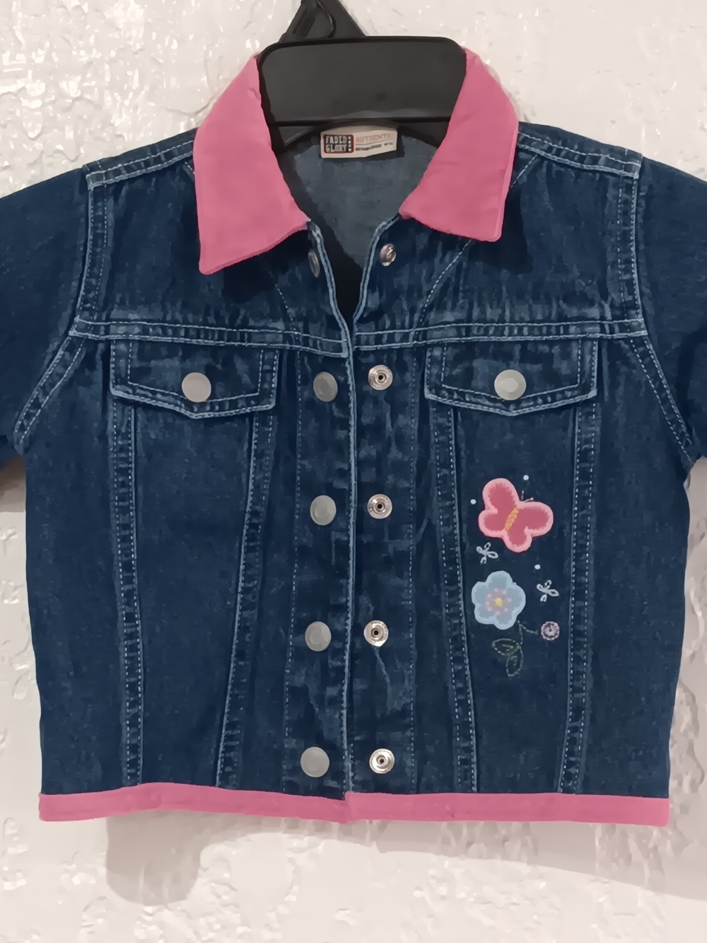 Vintage Faded Glory Baby Girls Denim Jacket Pink Corduroy Collar Floral 18 Month